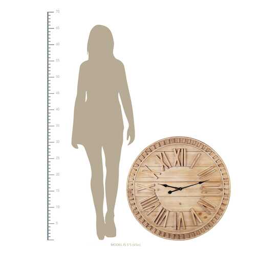 Round Natural Wood Face Roman Numeral Wall Clock