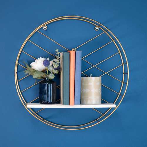 Round Wall Shelf Coated With a Matte Gold Finish