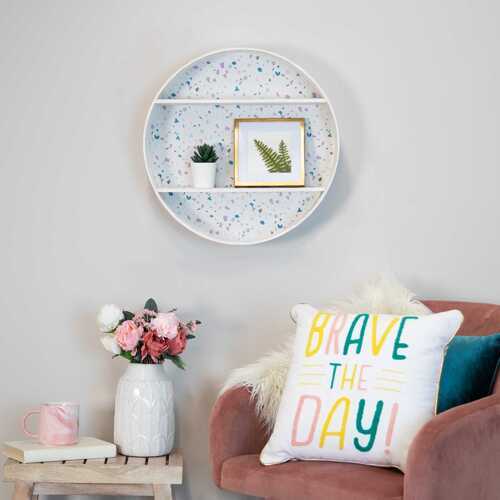 2-tier Round Wall Shelf with White Distressed Background