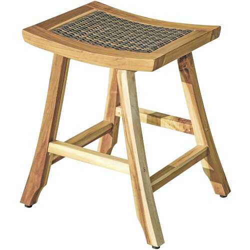 Compact Teak Counter Stool with Rattan in Natural Finish