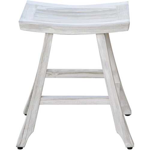 Compact Curvilinear Teak Shower Outdoor Bench in Driftwood Finish