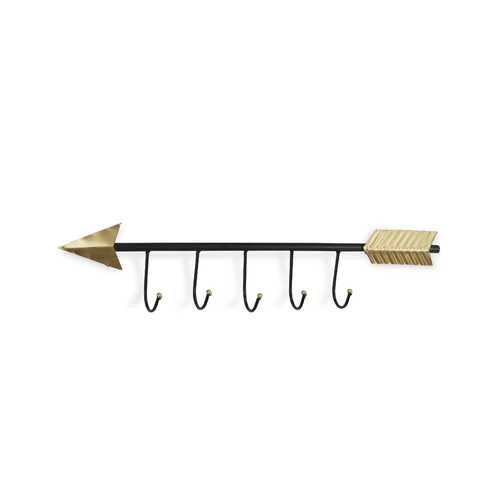 Black and Gold Metal Arrow Design Wall Decor with 5 Hanging Hooks