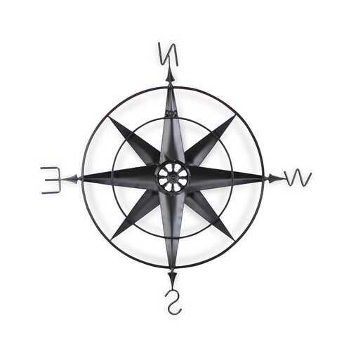 Black Metal Wall Decor Compass with Gold Center Accents