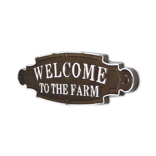 Welcome to the Farm Lacquered Black and White Metal Wall Art