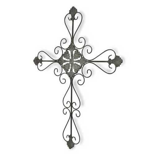 Large Gray Metal Scroll Design Gray Hanging Cross Wall Decor