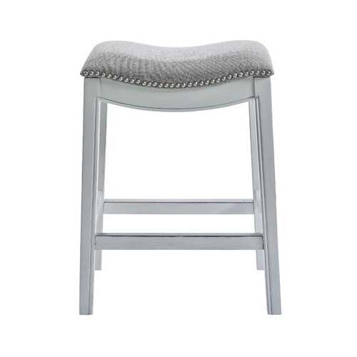 Counter Height Saddle Style Counter Stool with Grey Fabric and Nail head Trim