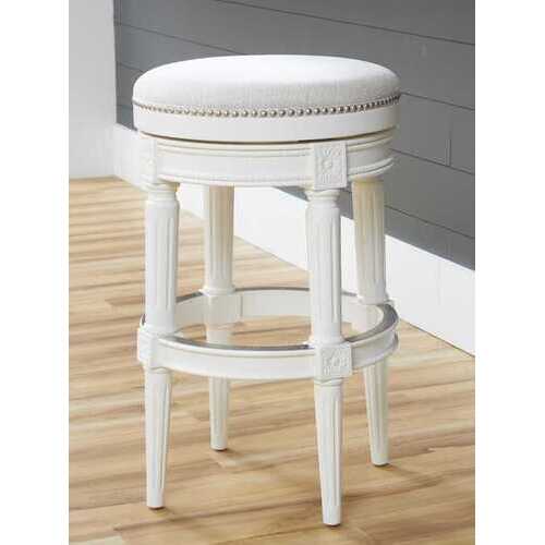 Bar Height Round Backless Stool in  White Fabric