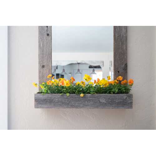 Rustic Weathered Gray Reclaimed Wood Plank Mirror with Shelf