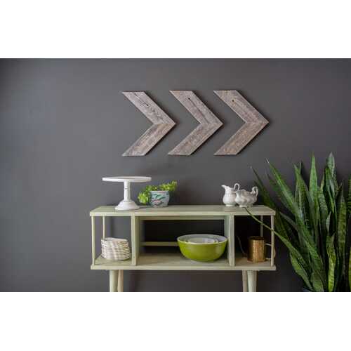 Set of 3 Rustic Weathered Grey Wood Chevron Arrow