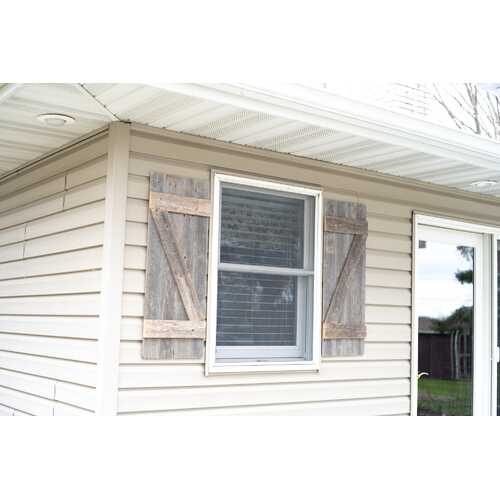 Set of 2 Rustic Natural Weathered Grey Wood Window Shutters with Hanger