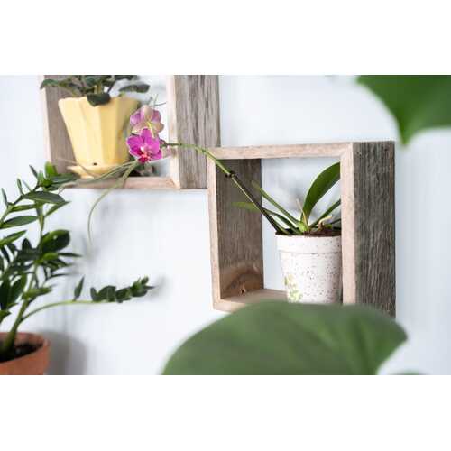 Set of 3 Square Espresso Reclaimed Wood Open Box Shelve