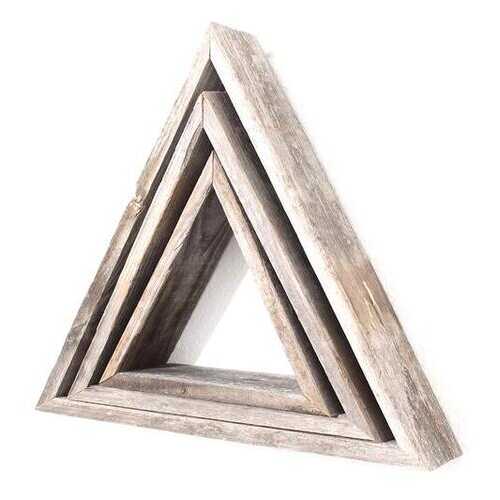 Set of 3 Triangle Rustic Natural Weathered Grey Wood Open Box Shelve