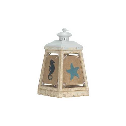 Cape Lantern White Accent Lamp with Coastal Icons