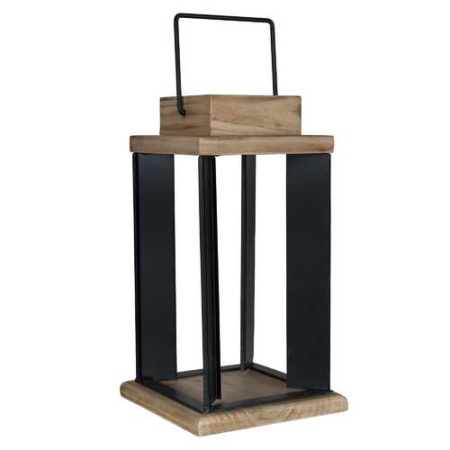 Stratton Home Decor Natural Wood and Black Metal Open Lantern