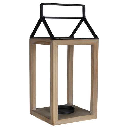 Stratton Home Decor Natural Wood and Metal House Shaped Lantern