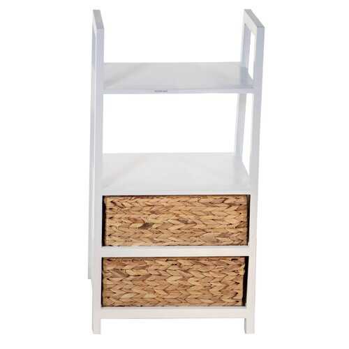 White Wooden Shelving unit   2 Shelves with 2 Basket Weave Drawers