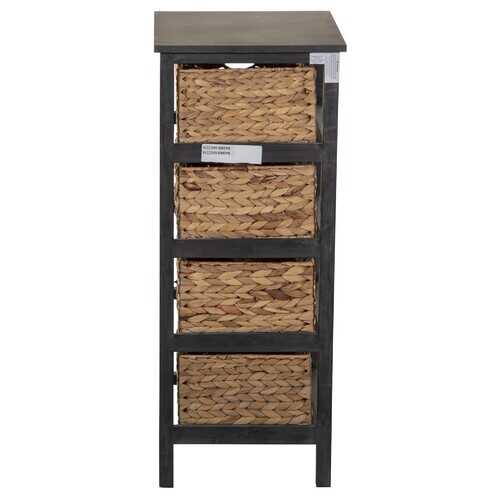 Gray Wooden Side Table with 4 Basket Weave Drawers