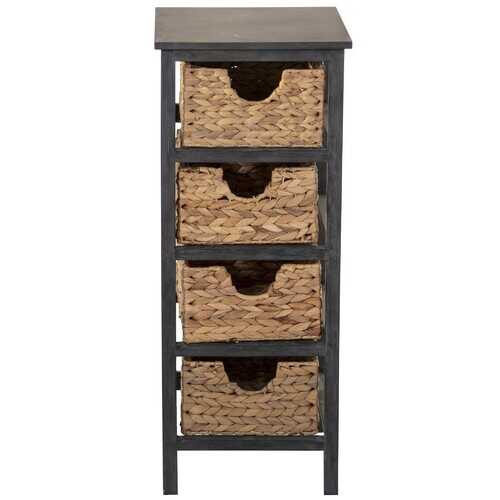 Gray Wooden Side Table with 4 Basket Weave Drawers
