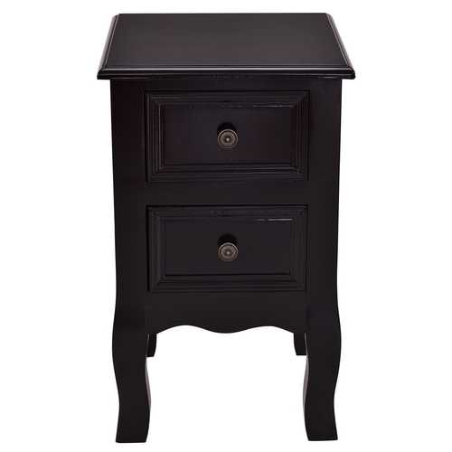 Black Wooden 2-Drawer Accent End Table Nightstand