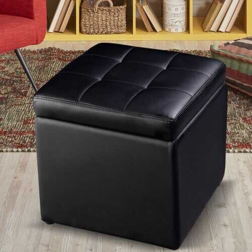 Foldable Cube Ottoman Pouffe Storage Seat - Color: Black