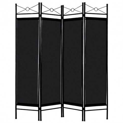 4 Panels Metal Frame Room Private Folding Screen-Black - Color: Black