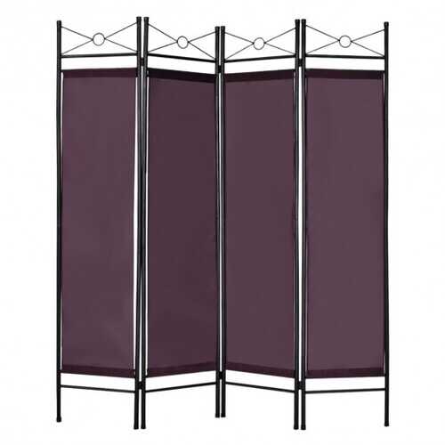 4 Panels Metal Frame Room Private Folding Screen-Brown - Color: Brown