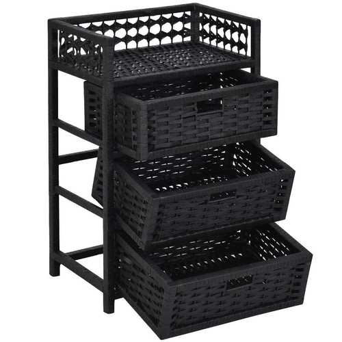 Black Wicker Storage Chest 3 Drawers Top Shelf