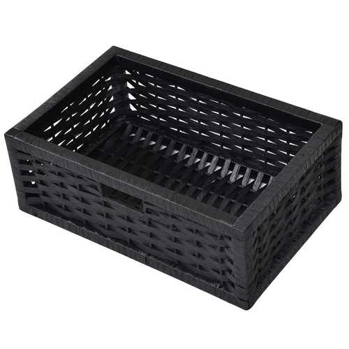 Black Wicker Storage Chest 3 Drawers Top Shelf