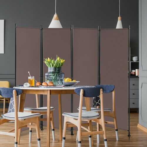 4-Panel Room Divider Folding Privacy Screen-Coffee - Color: Coffee