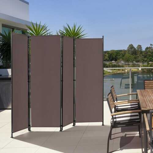 4-Panel Room Divider Folding Privacy Screen-Coffee - Color: Coffee