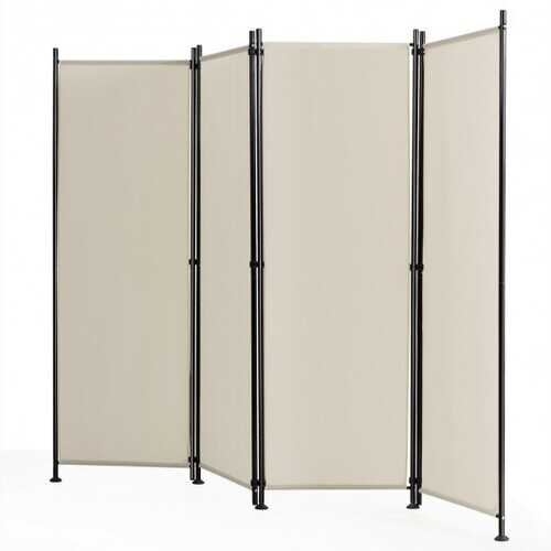 4-Panel Room Divider Folding Privacy Screen-Beige - Color: Beige