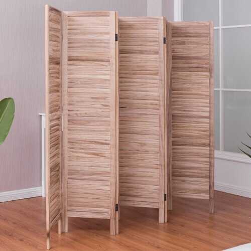 6 Panels Classic Venetian Wooden Slat Room Screen-Brown - Color: Brown