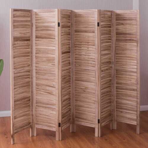 6 Panels Classic Venetian Wooden Slat Room Screen-Brown - Color: Brown