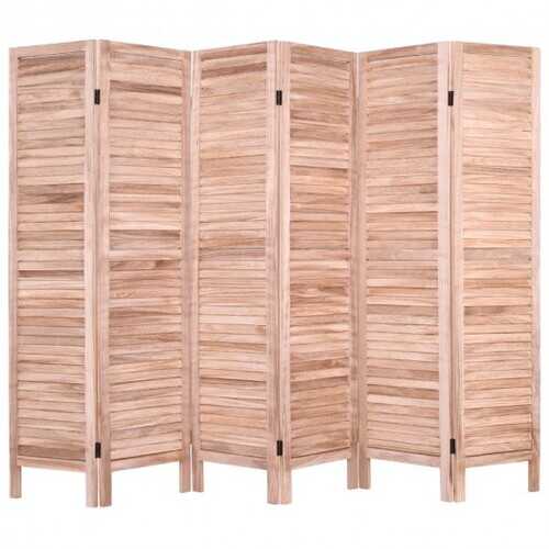 6 Panels Classic Venetian Wooden Slat Room Screen-Brown - Color: Brown