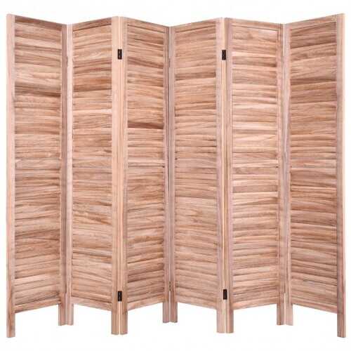 6 Panels Classic Venetian Wooden Slat Room Screen-Brown - Color: Brown