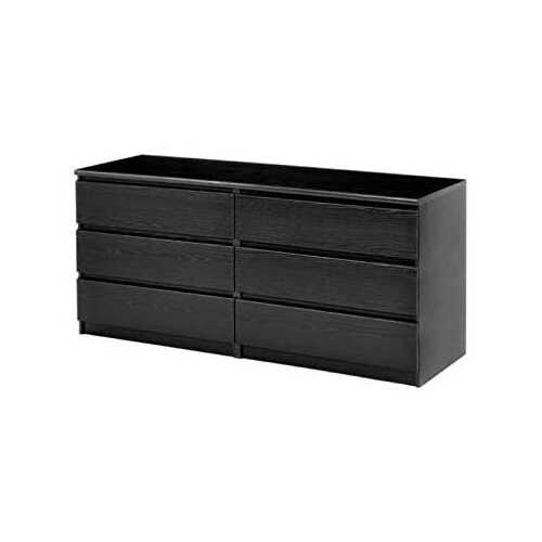 Modern 6 Drawer Double Dresser in Black Woodgrain Finish