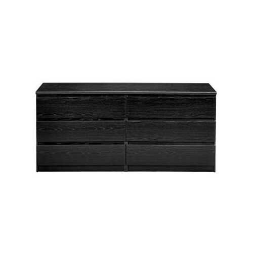 Modern 6 Drawer Double Dresser in Black Woodgrain Finish