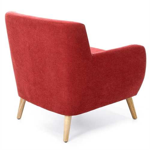 Red Linen Upholstered Armchair with Mid-Century Modern Classic Style Wood Legs