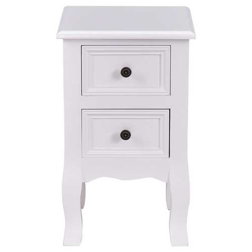 White Wooden 2-Drawer Accent End Table Nightstand